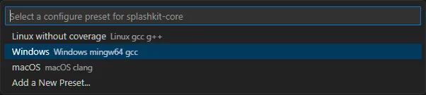 Select Windows preset